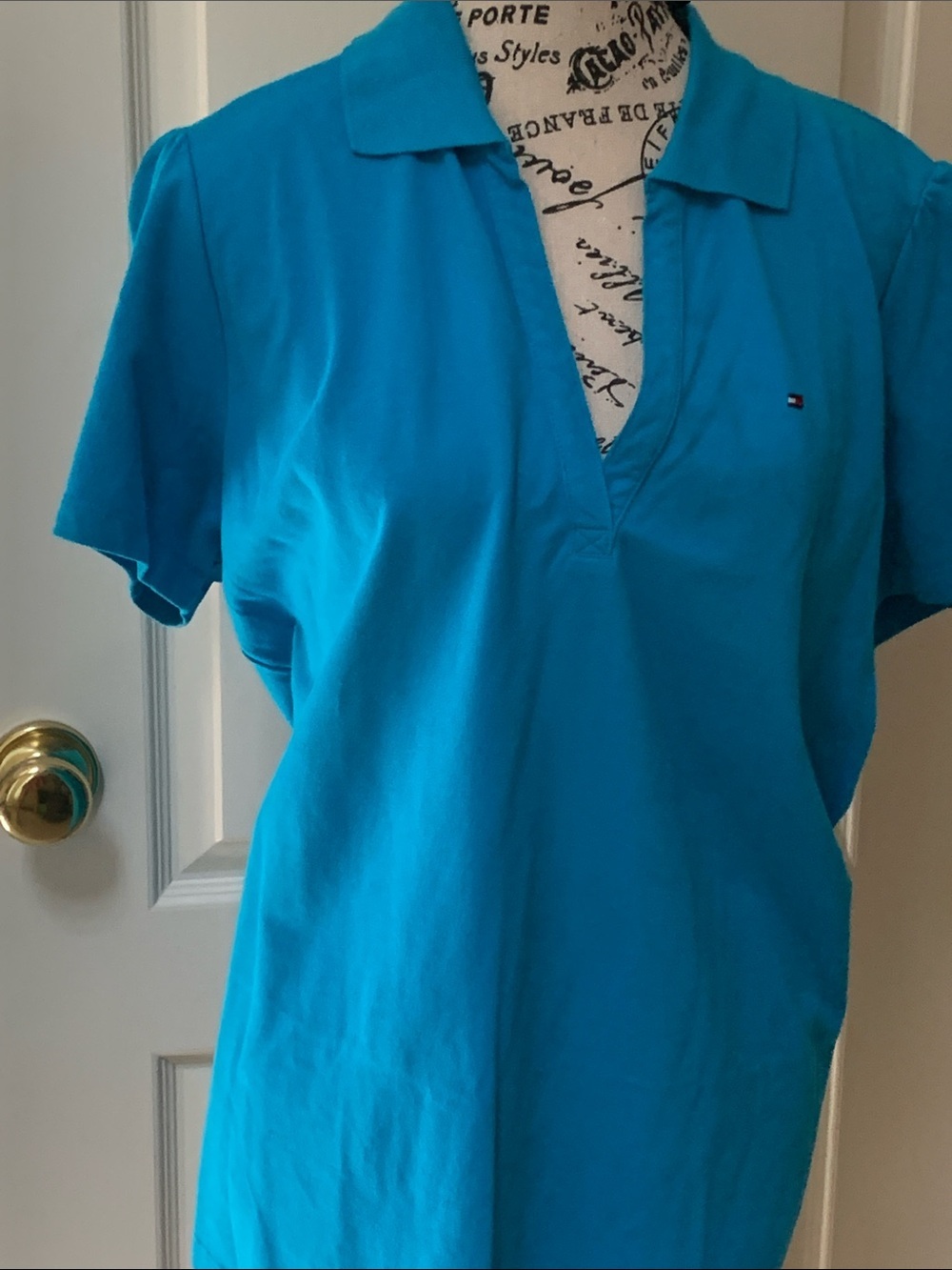 Tommy Hilfiger Short Sleeve Polo Top in Teal plus size, 1X
